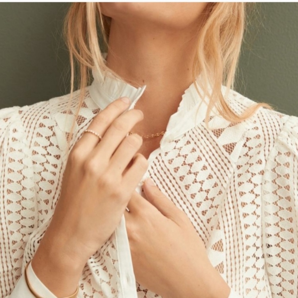 Anthropologie Meadow Rue Lace Long Sleeve Top White / Cream Size 2 - Picture 2 of 16